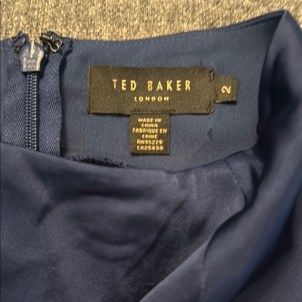 Ted Baker Navy Satin Midi Skirt size 2 (28 in waist)